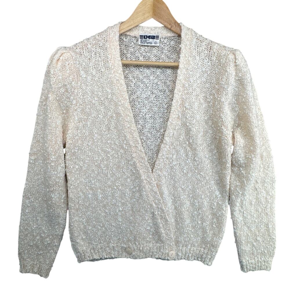 Deb Vintage 90s Soft Pink Puffy Shoulder Cardigan Sweater Women Large
